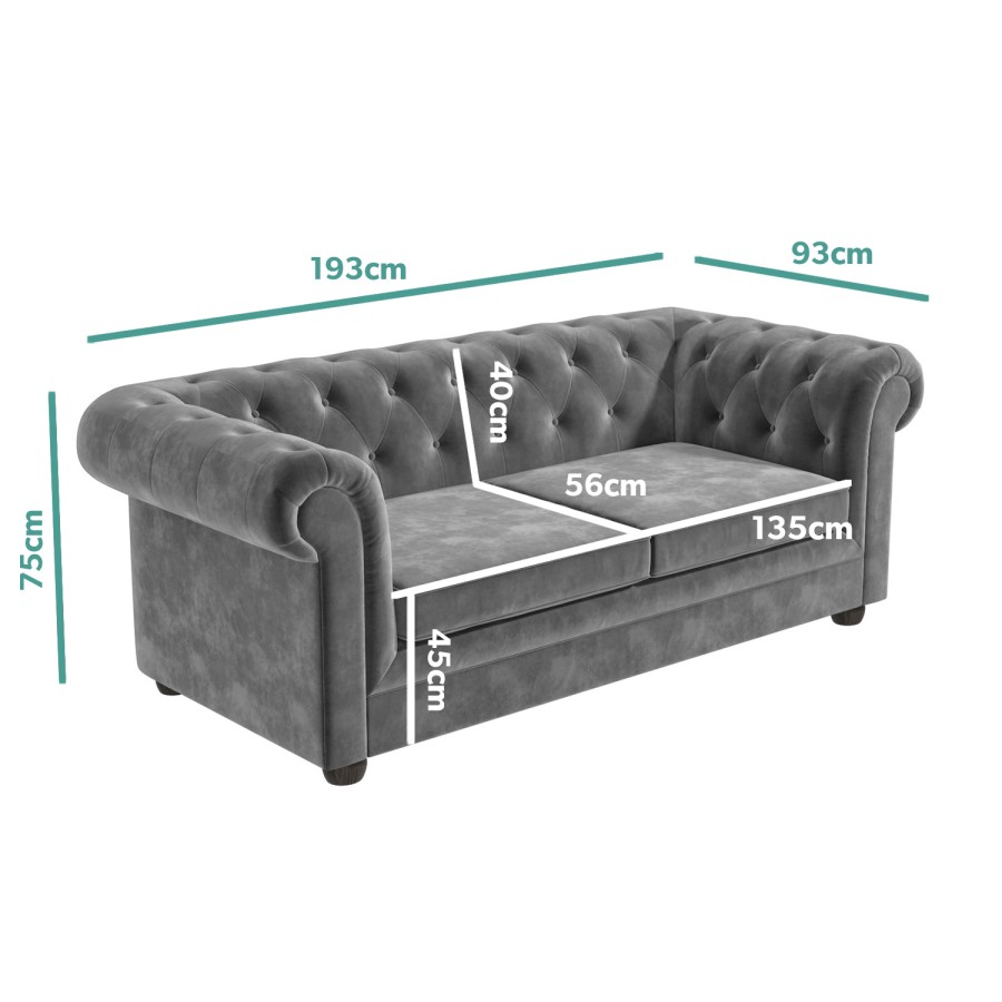 GRADE A2 - Grey Velvet Chesterfield Sofa Bed - Seats 3 - Double Bed - Bronte