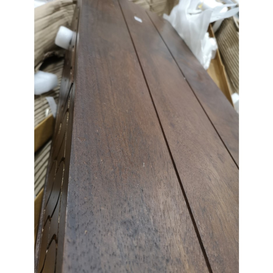 GRADE A2 Narrow Console Table in Dark Wood with Gold Inlay & Drawers