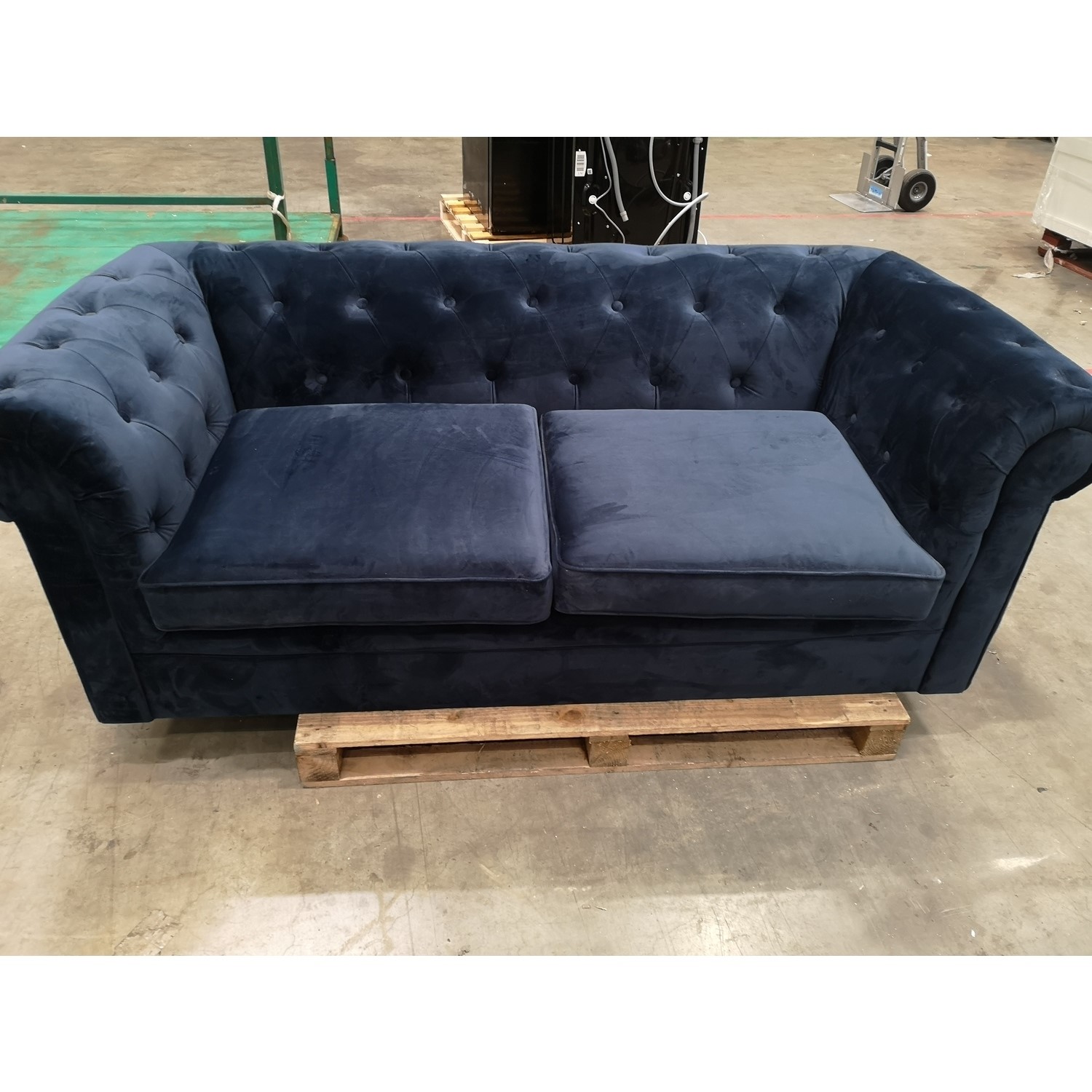 GRADE A3 Navy Blue Velvet Chesterfield Sofa Bed Seats 3 Double