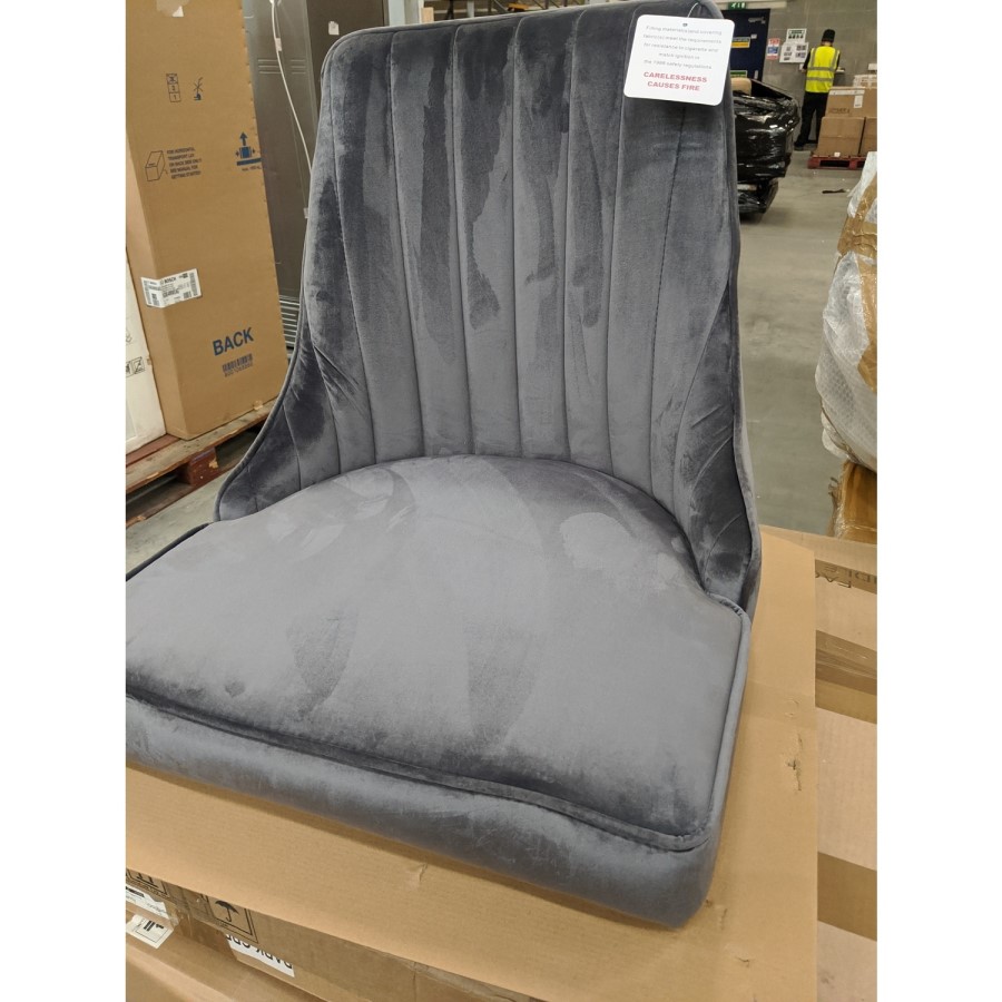 GRADE A2 - Pair of Grey Velvet Ribbed Dining Chairs with Black Legs - Penelope