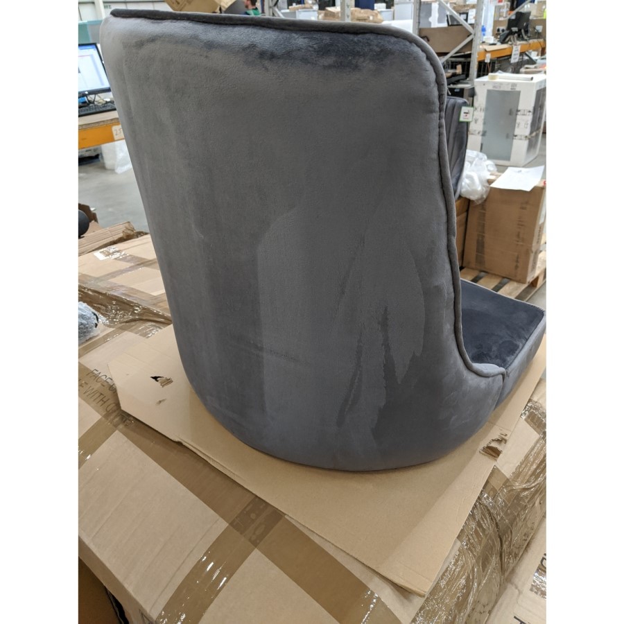 GRADE A2 - Pair of Grey Velvet Ribbed Dining Chairs with Black Legs - Penelope