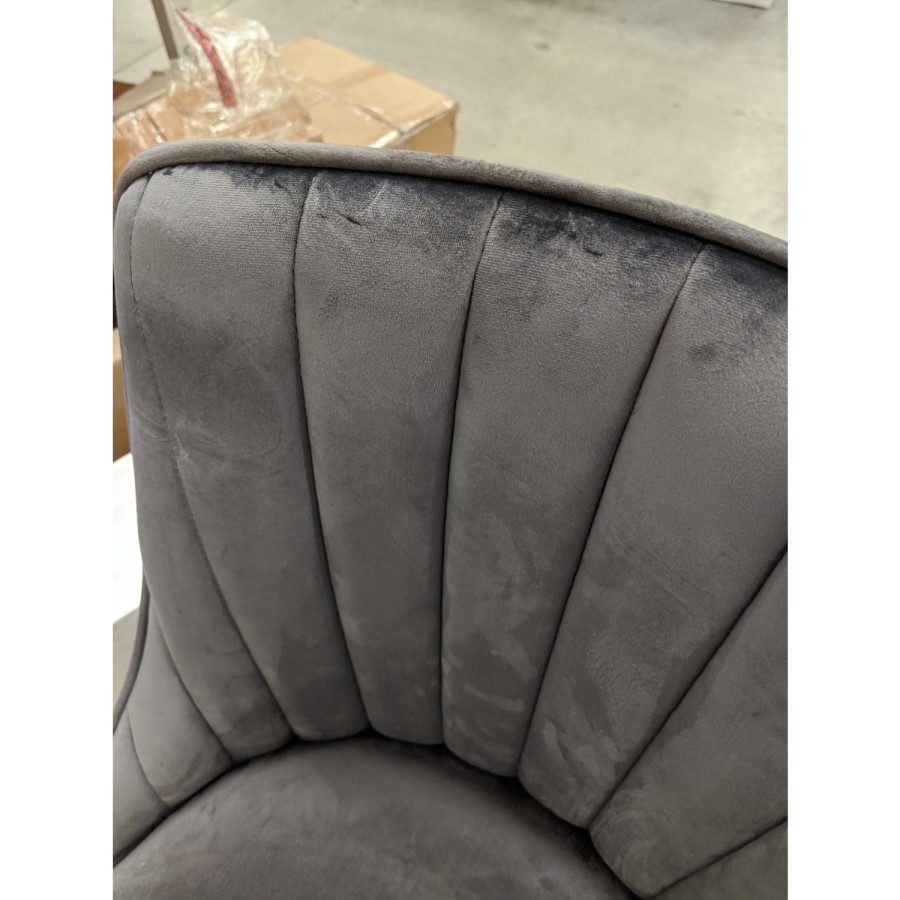 GRADE A2 - Pair of Grey Velvet Ribbed Dining Chairs with Black Legs - Penelope
