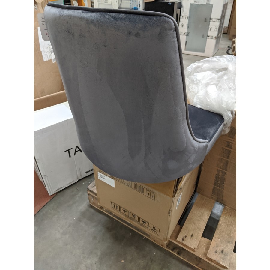 GRADE A2 - Pair of Grey Velvet Ribbed Dining Chairs with Black Legs - Penelope