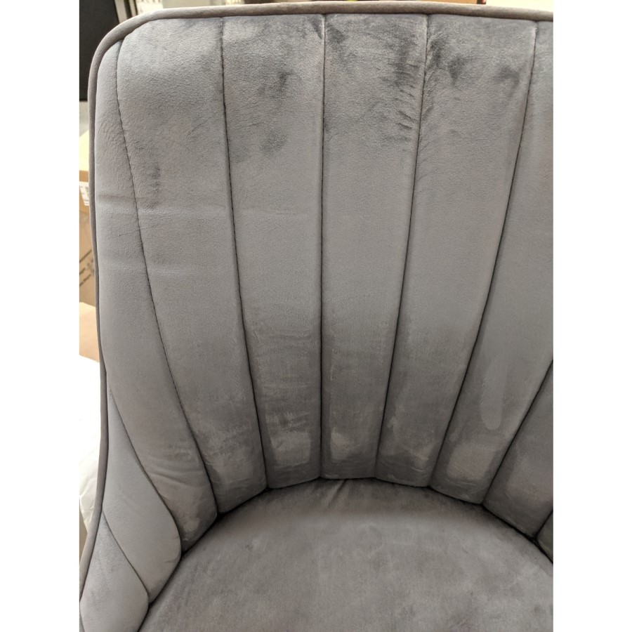 GRADE A2 - Pair of Grey Velvet Ribbed Dining Chairs with Black Legs - Penelope