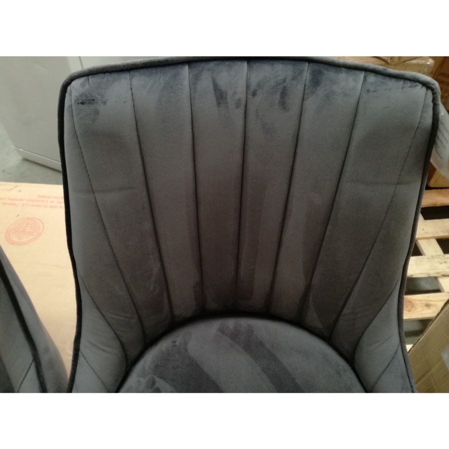GRADE A2 - Pair of Grey Velvet Ribbed Dining Chairs with Black Legs - Penelope