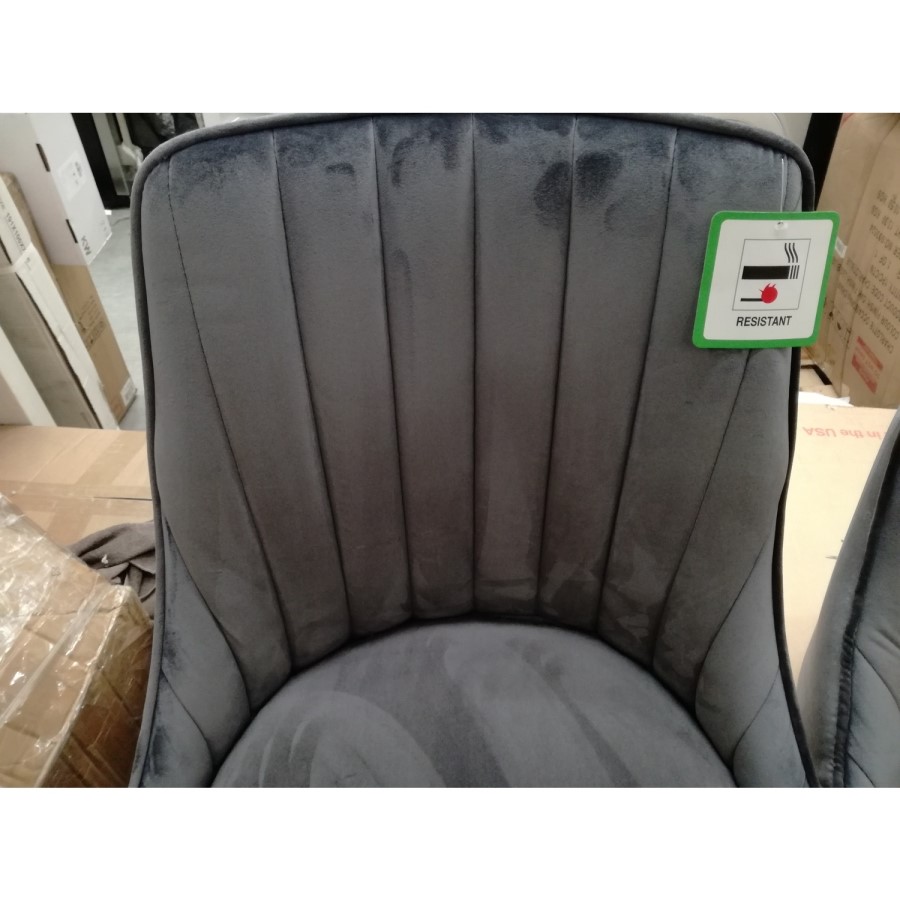 GRADE A2 - Pair of Grey Velvet Ribbed Dining Chairs with Black Legs - Penelope