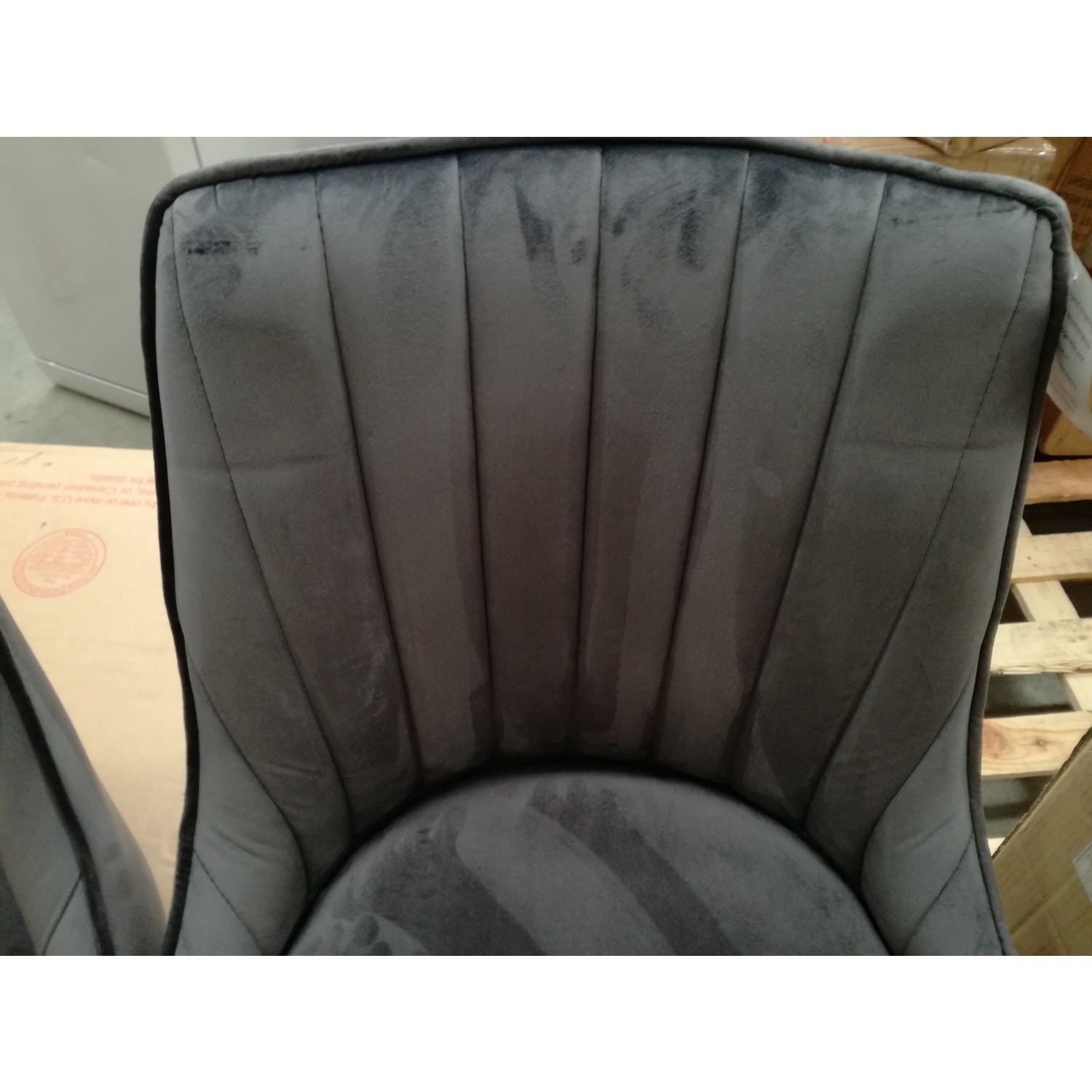 GRADE A2 Pair of Grey Velvet Ribbed Dining Chairs with Black Legs