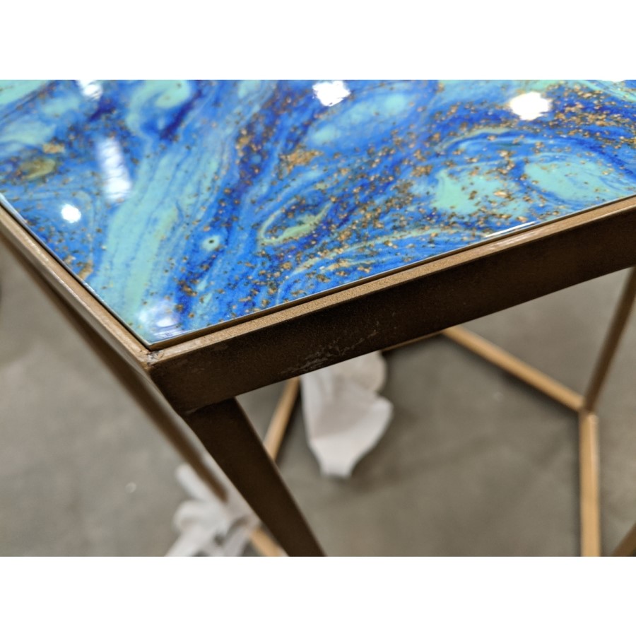 GRADE A2 - Hexagon Side Tables in Gold & Blue - 2 - Kendra 