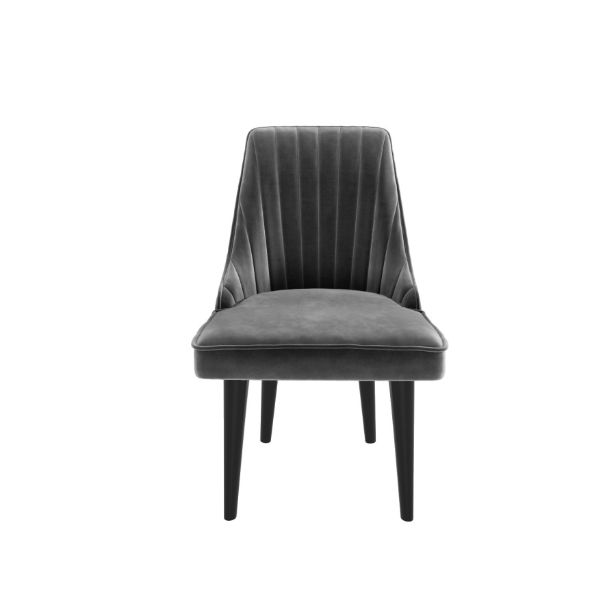 GRADE A2 - Pair of Grey Velvet Ribbed Dining Chairs with Black Legs - Penelope