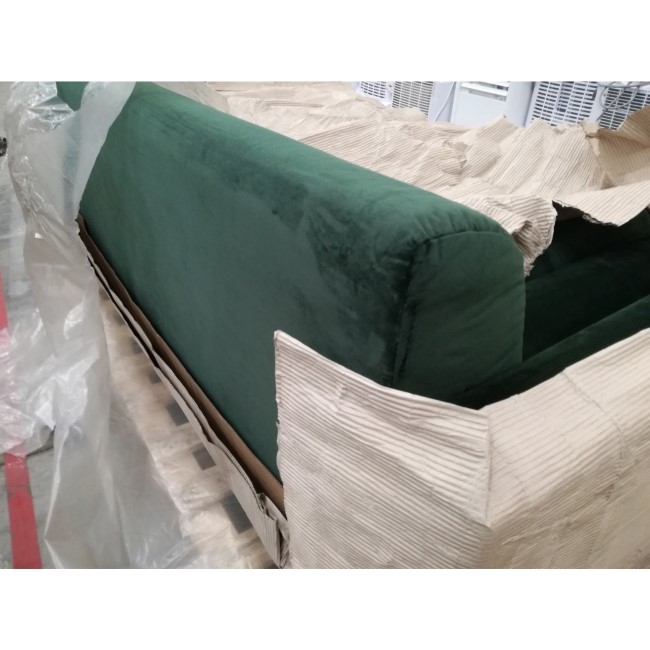 GRADE A2 - Dark Green Velvet Corner Sofa with Bolster Cushions - Seats 3 - Idris