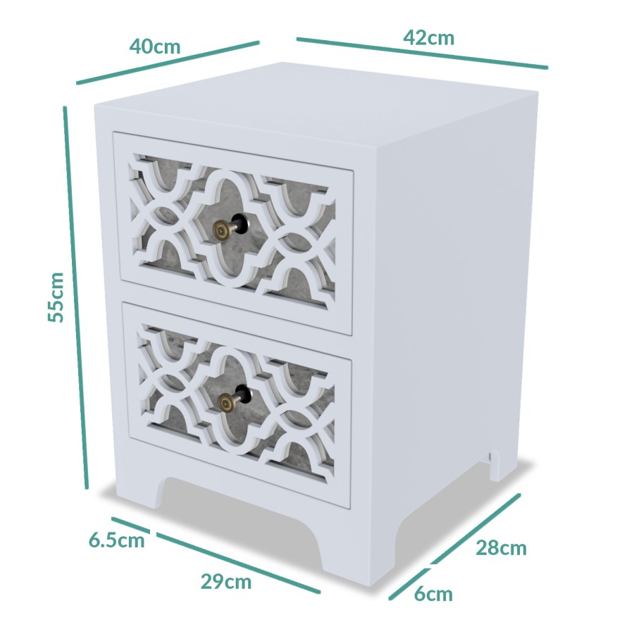 GRADE A1 - Grey Mirrored Boho 2 Drawer Bedside Table - Alexis