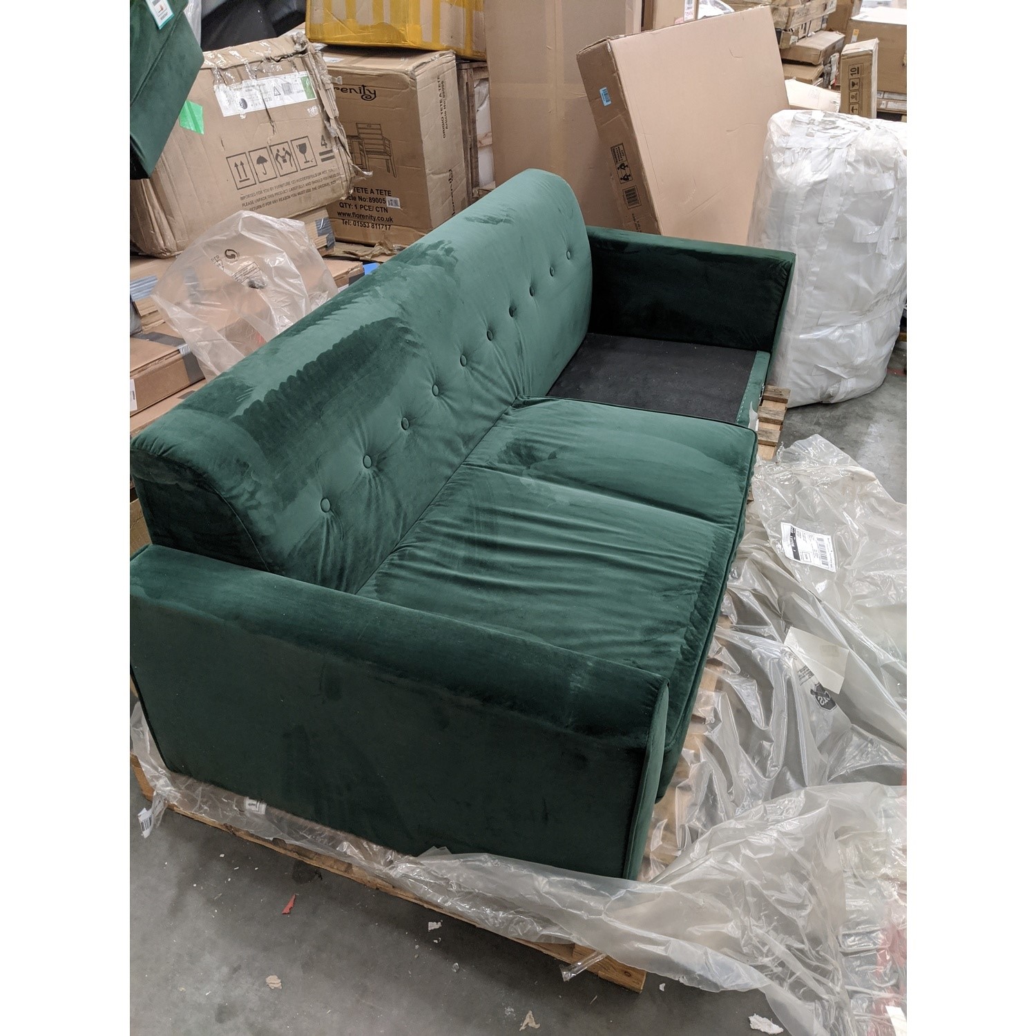 GRADE A2 Dark Green Velvet Corner Sofa with Bolster Cushions Seats