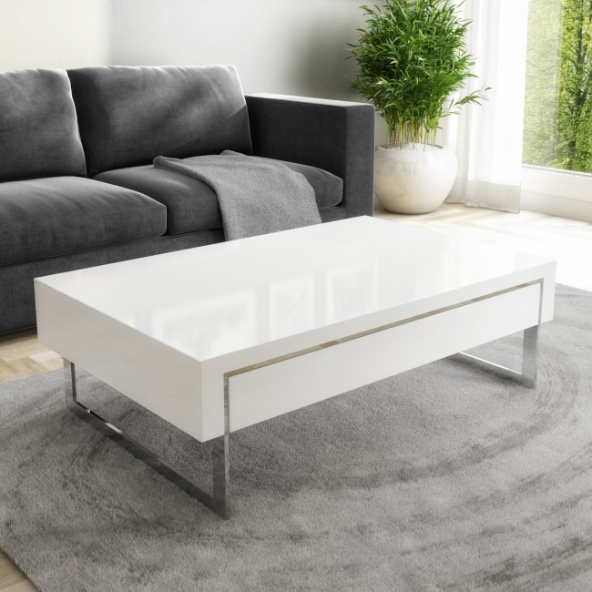 GRADE A2 - White Gloss Coffee Table with Storage Drawers - Evoque