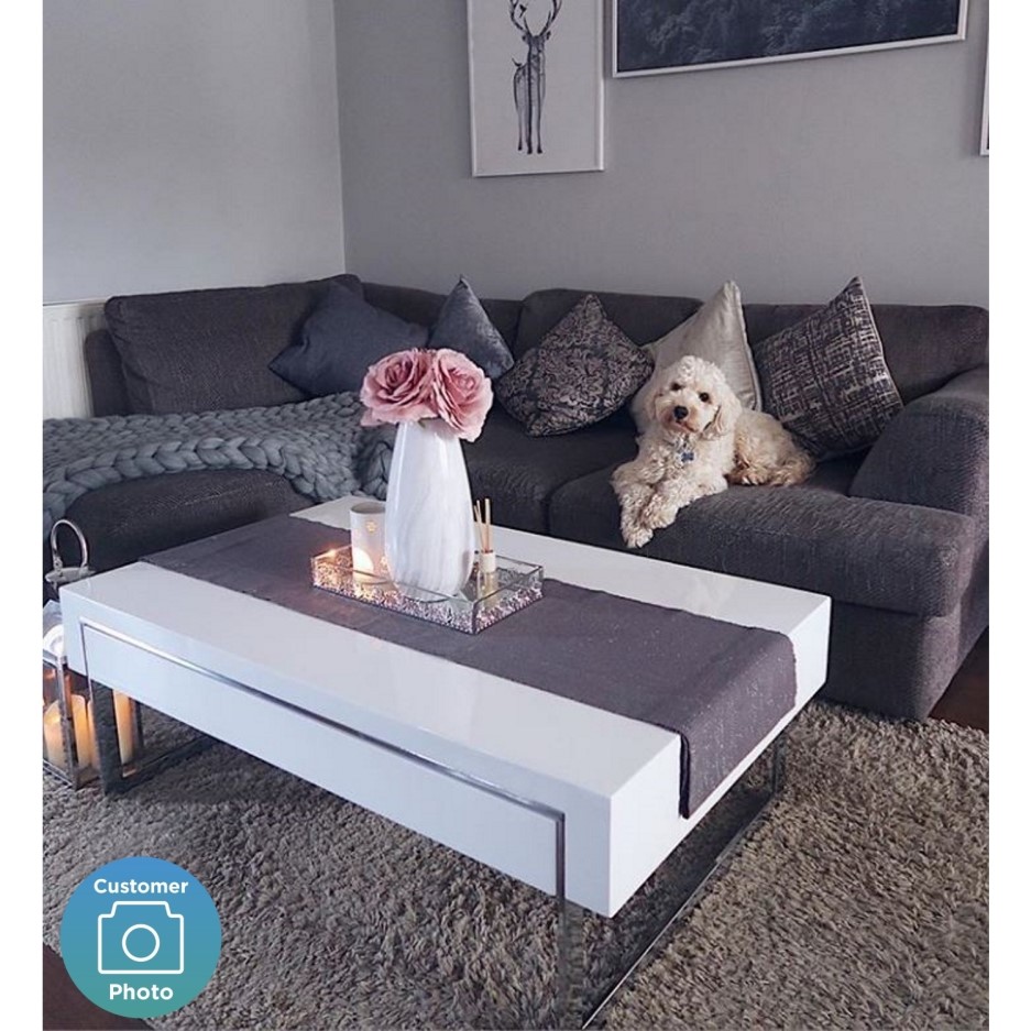 White Gloss Coffee Table with Storage Drawers Evoque Furniture123