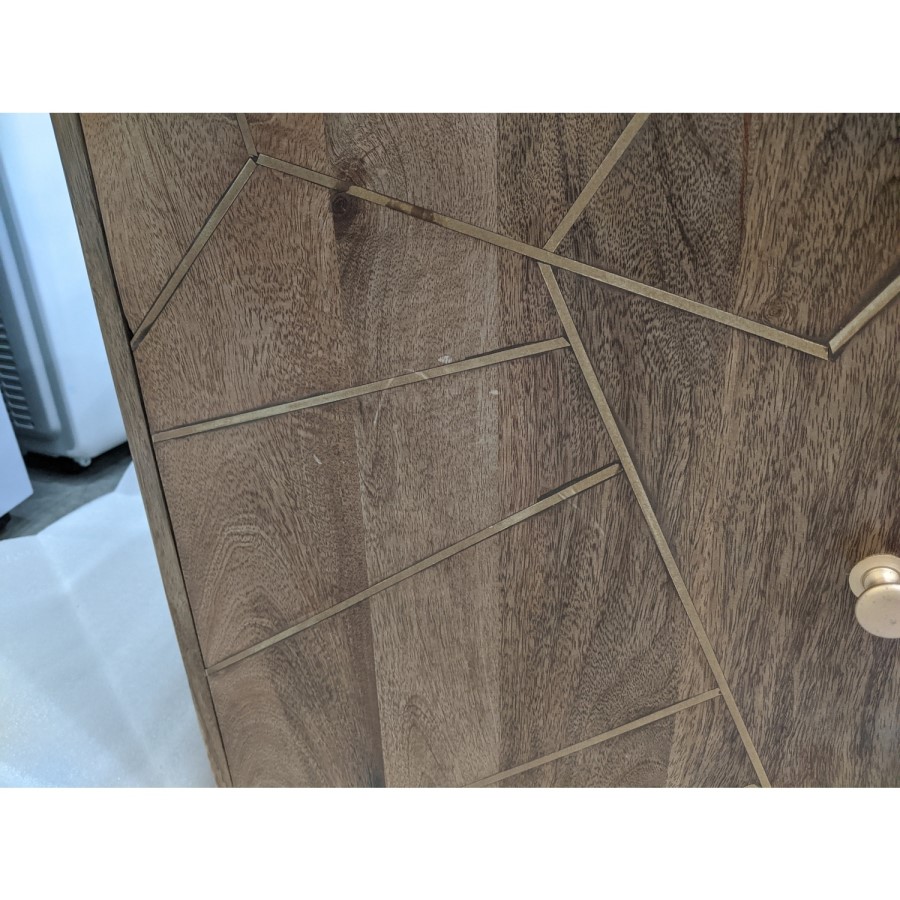 GRADE A2 - Gold Small Sideboard in Solid Wood with Brass Features - Tahlia