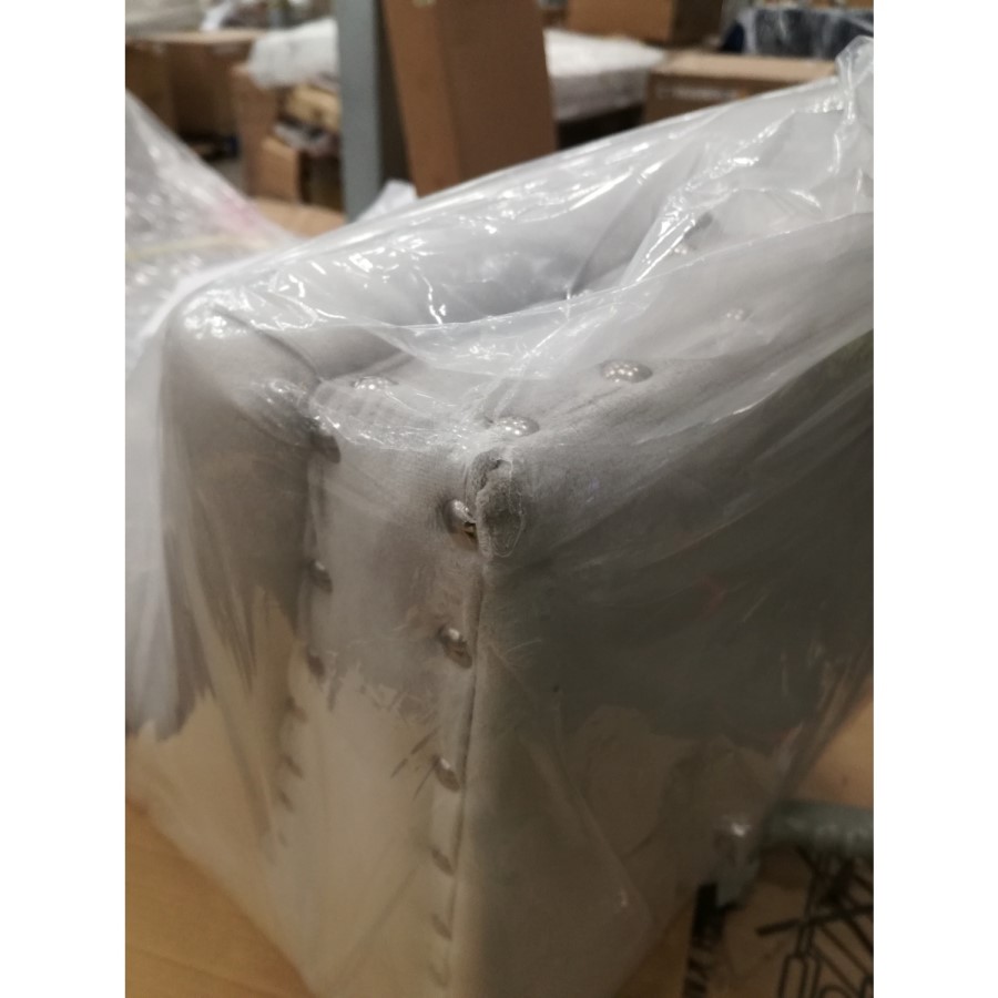GRADE A2 - Safina Velvet Bench Seat with Stud Detailing in Light Grey
