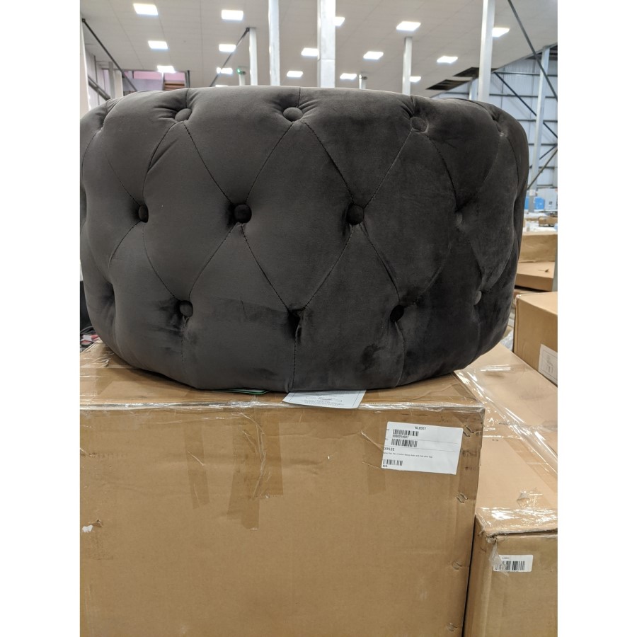 GRADE A2 - Xena Large Quilted Button Pouffe in Dark Grey Velvet