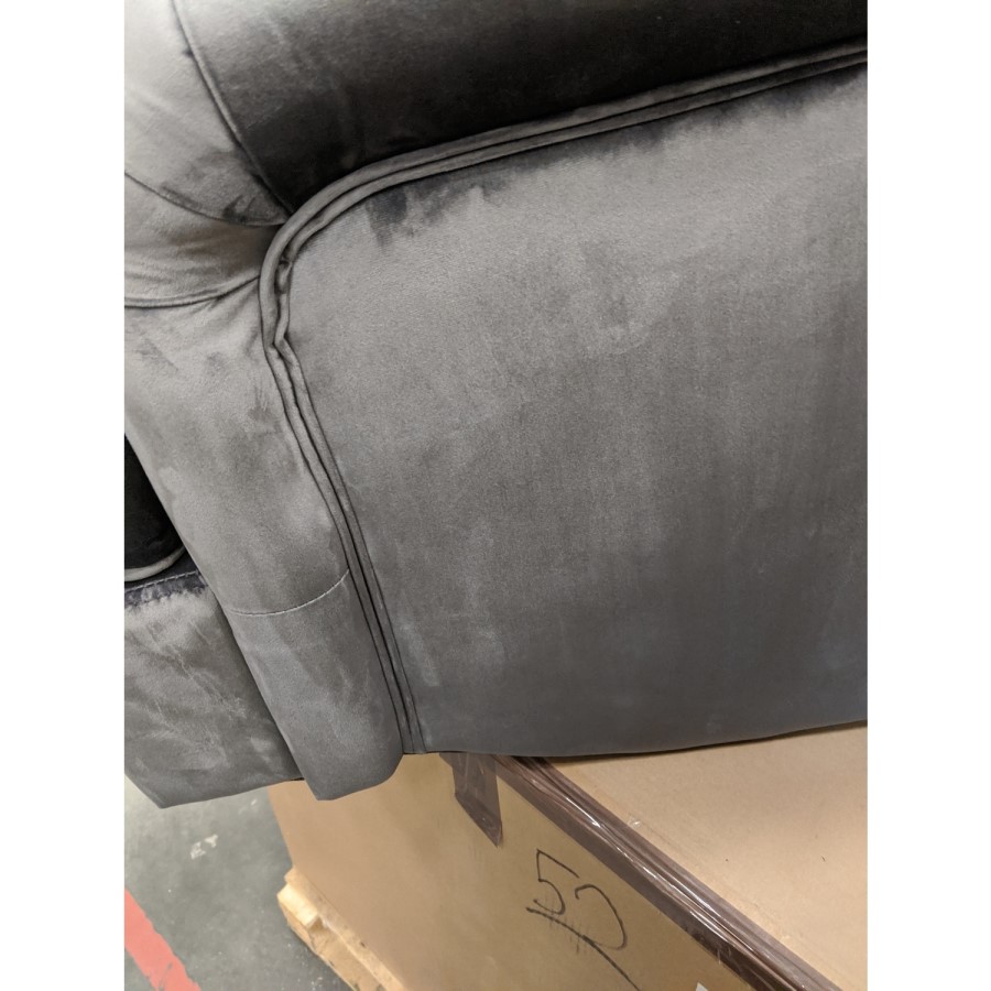 GRADE A2 - Large Dark Grey Velvet Armchair - Mid Century - Eden