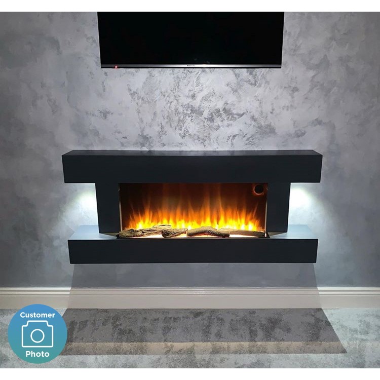 GRADE A1 - Grey Wall Mounted Electric Fireplace Suite with LED Lights - Amberglo