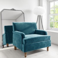 Large Teal Blue Velvet Armchair - Mid Century - Eden