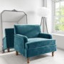 Large Teal Blue Velvet Armchair - Mid Century - Eden