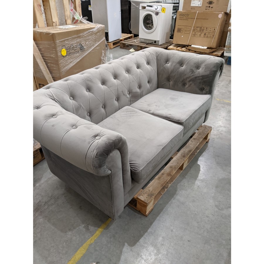 GRADE A3 - Grey Velvet Chesterfield Sofa - Seats 2 - Bronte