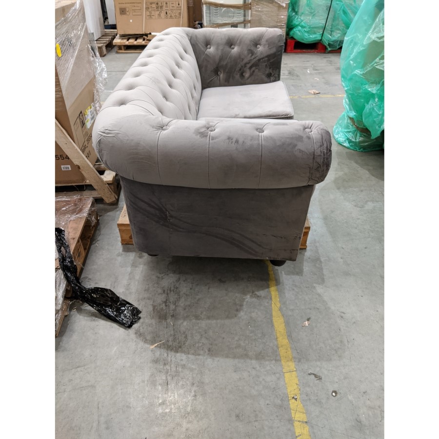 GRADE A3 - Grey Velvet Chesterfield Sofa - Seats 2 - Bronte