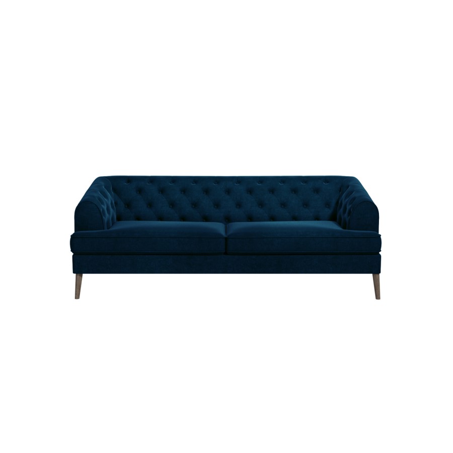 Chesterfield Sofa in Navy Blue Velvet - 3 Seater - Inez