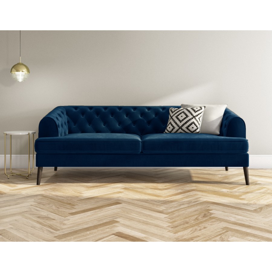 Chesterfield Sofa in Navy Blue Velvet - 3 Seater - Inez