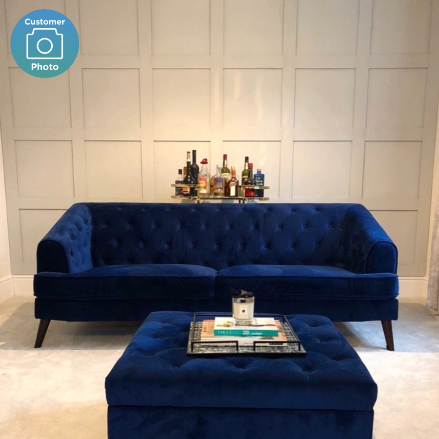 Chesterfield Sofa in Navy Blue Velvet - 3 Seater - Inez