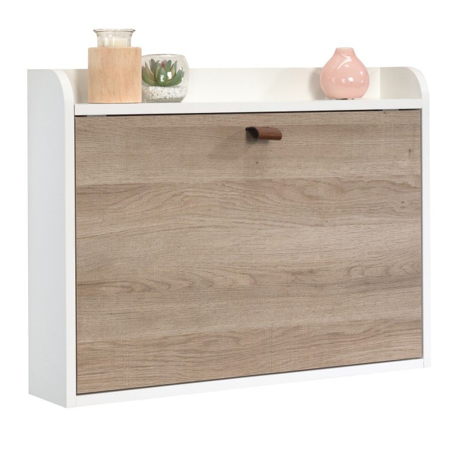 Floating Wall Mounted Desk with Brown Leather Handle - Teknik Office
