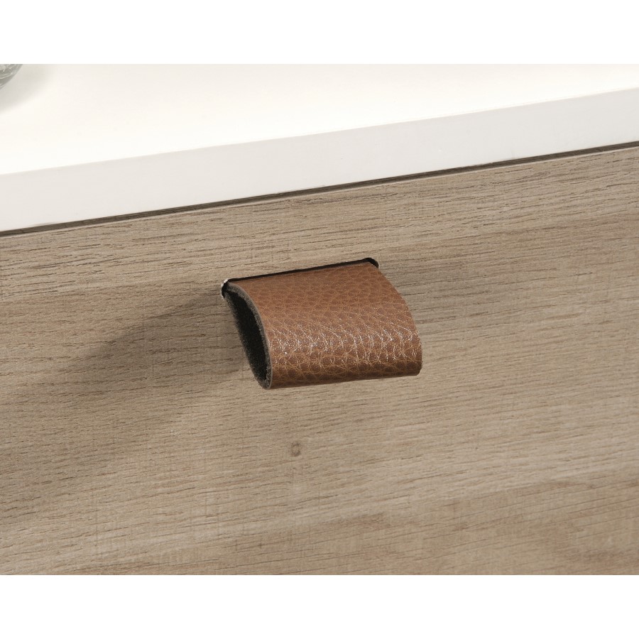 Floating Wall Mounted Desk with Brown Leather Handle - Teknik Office