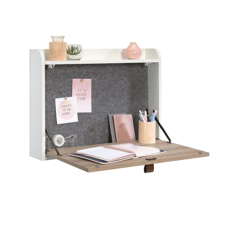 Floating Wall Mounted Desk with Brown Leather Handle - Teknik Office