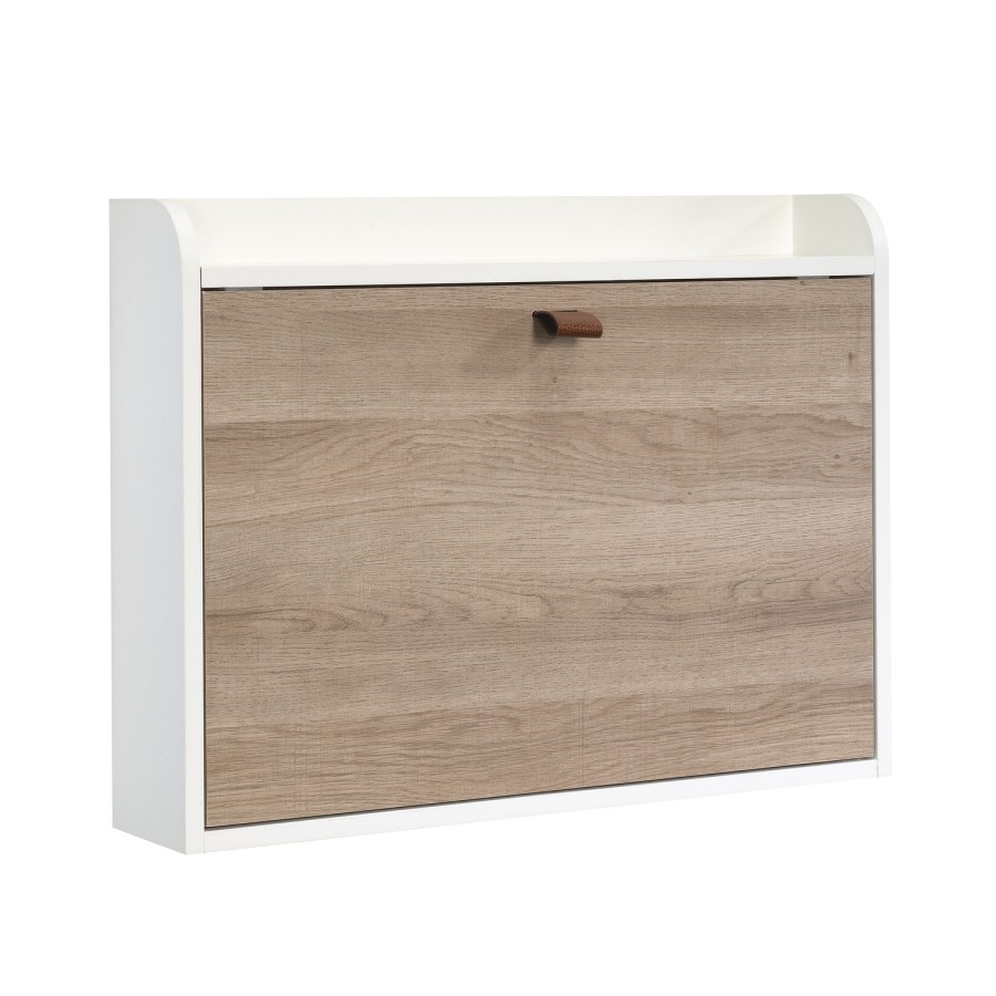 Floating Wall Mounted Desk with Brown Leather Handle - Teknik Office