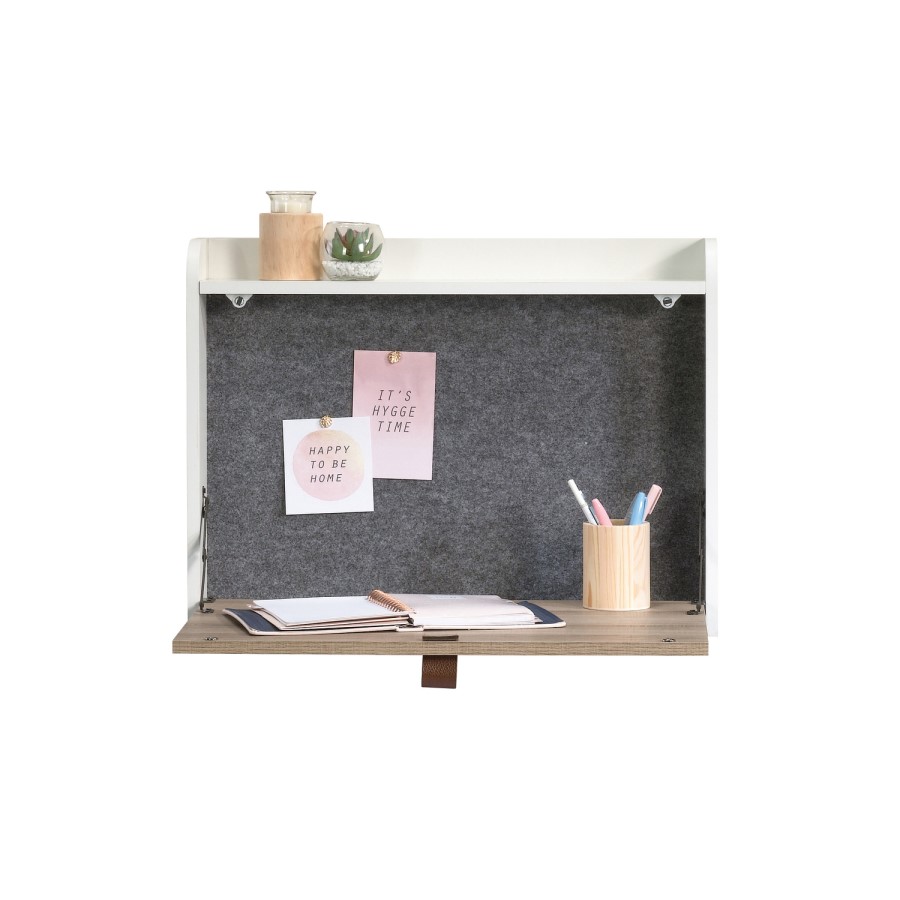 Floating Wall Mounted Desk with Brown Leather Handle - Teknik Office