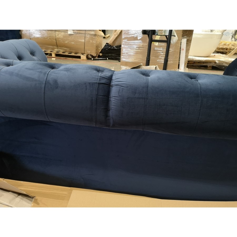 GRADE A2 - Navy Blue Velvet Chesterfield Sofa Bed - Seats 3 - Double Bed - Bronte
