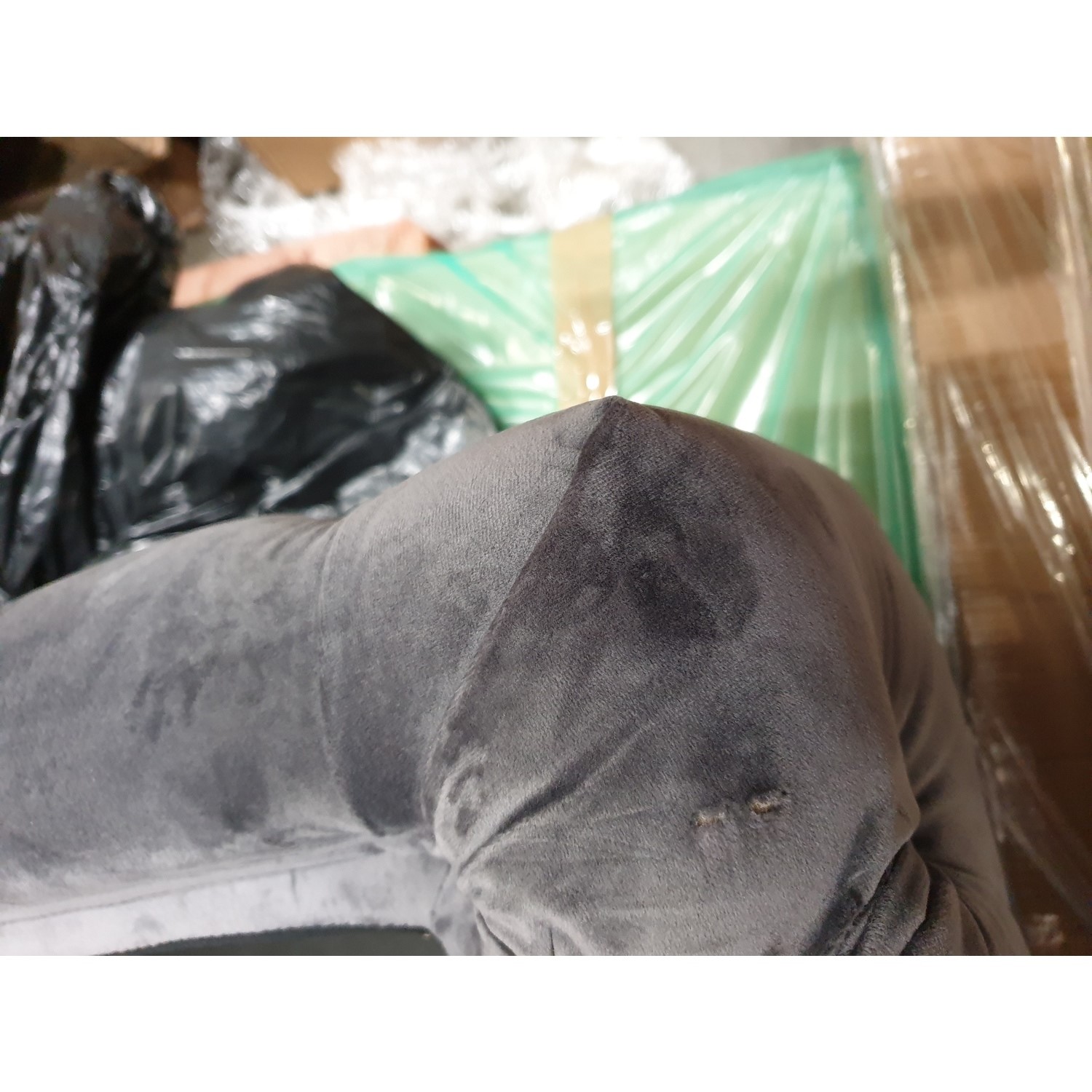 GRADE A2 Dark Grey Velvet Storage Coffee Table with Glass Top