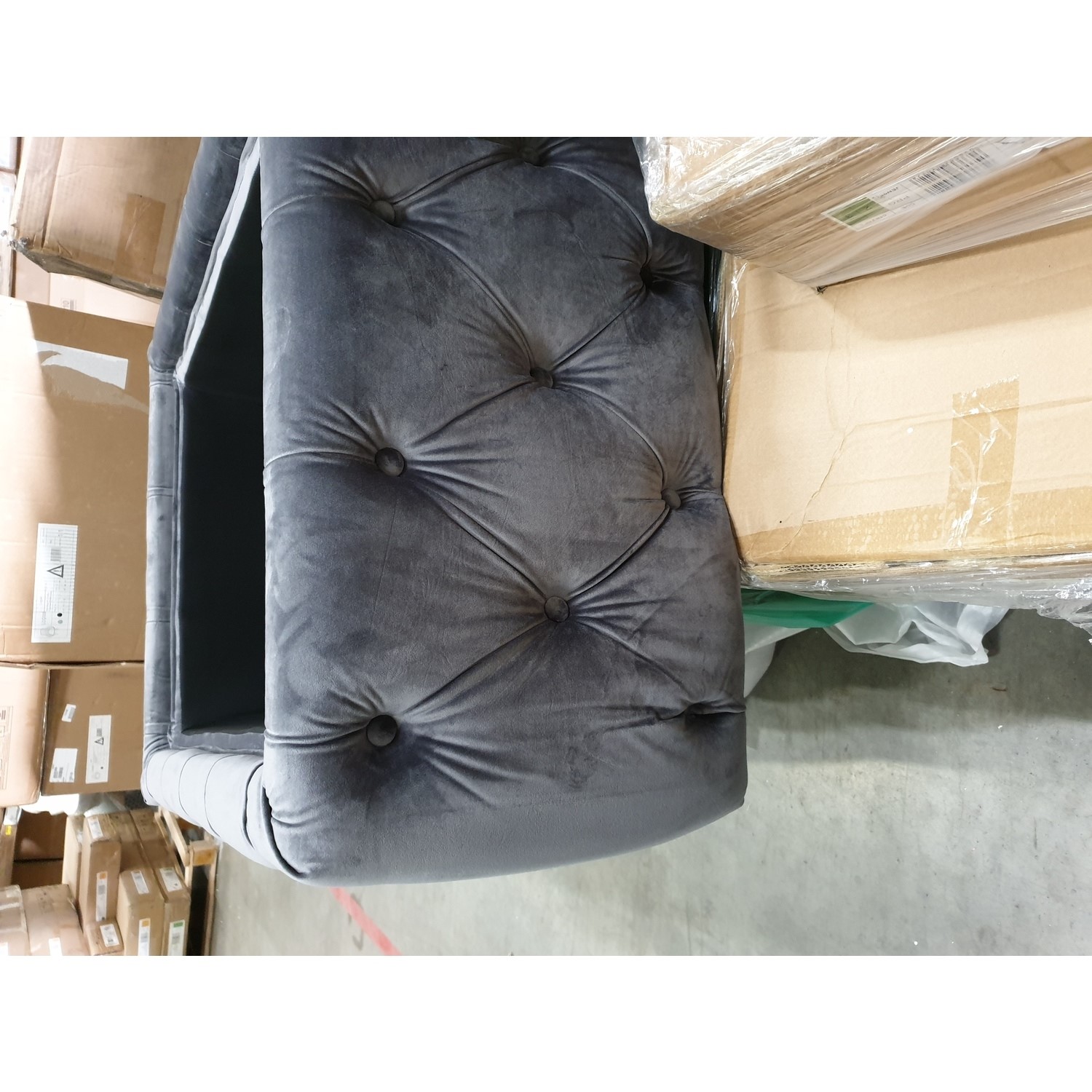 GRADE A2 Dark Grey Velvet Storage Coffee Table with Glass Top