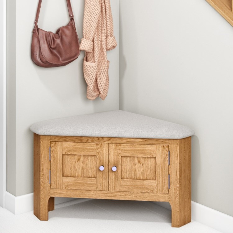 Solid Oak Hallway Storage Bench - Corner - Adeline