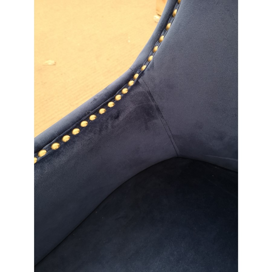 GRADE A2 - Navy Blue Velvet Armchair with Black Legs and Brass Studs - Jade Boutique