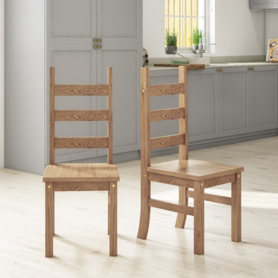 GRADE A1 - Set of 2 Wooden Dining Chairs in Solid Pine - Emerson