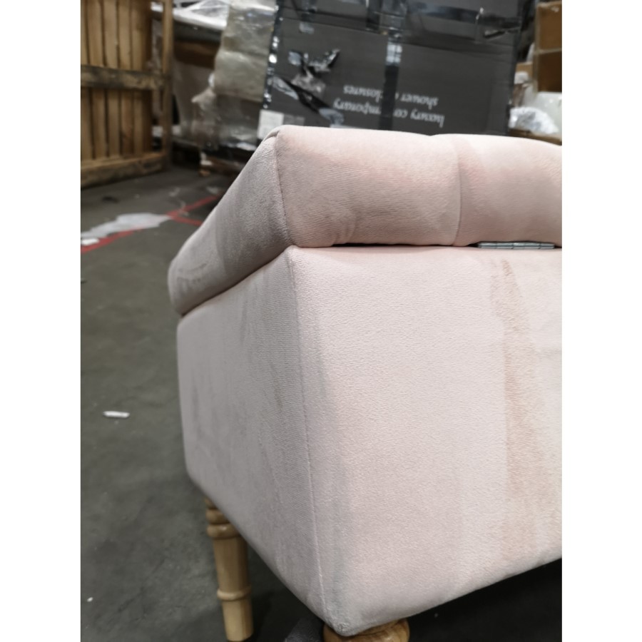 GRADE A2 - Safina Striped Top Ottoman Storage Bench in Baby Pink Velvet