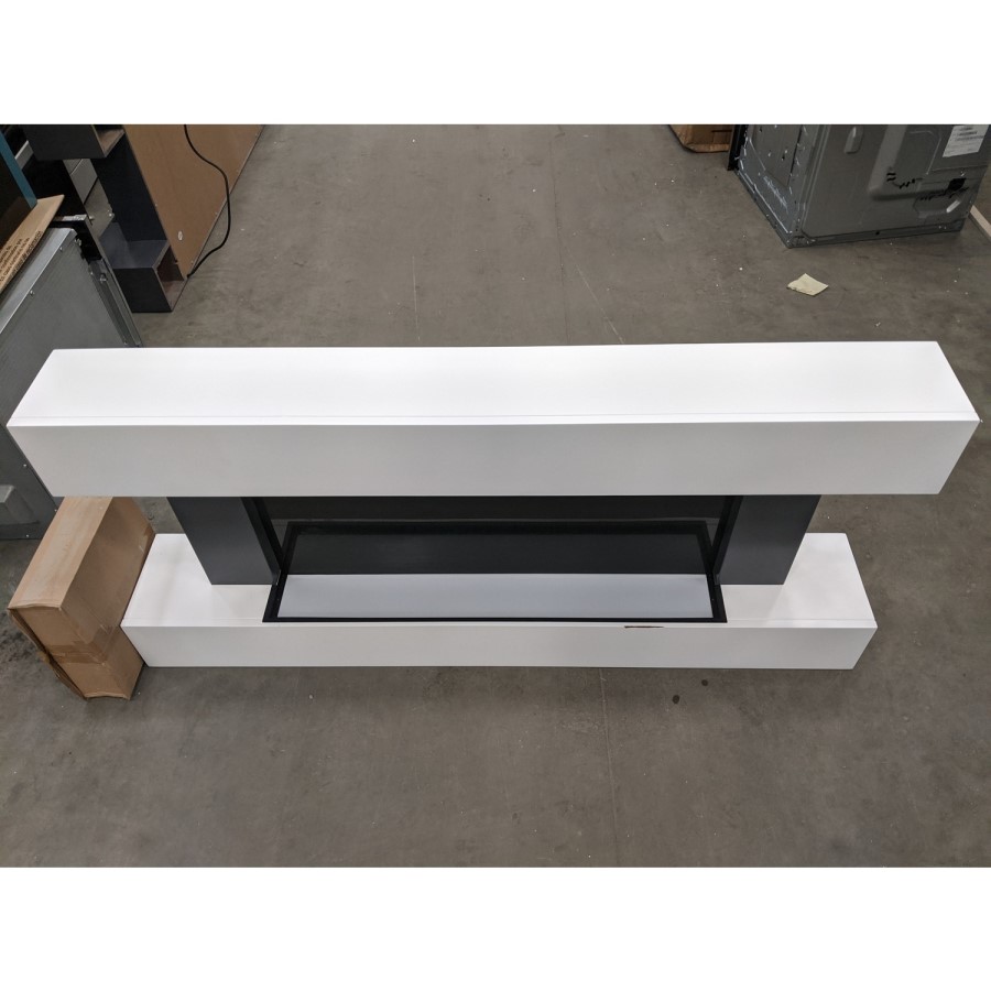 GRADE A2 - AmberGlo White Wall Mounted Electric Fireplace Suite with Log & Pebble Fuel Bed