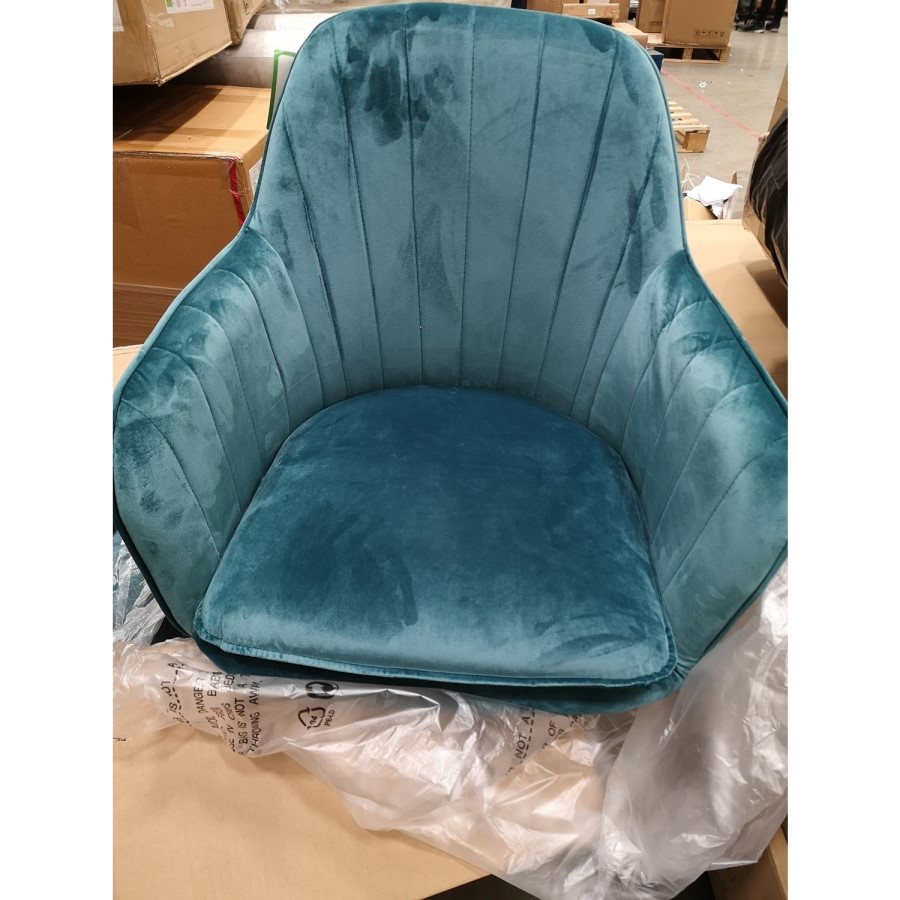 GRADE A2 - Set of 2 Teal Blue Velvet Dining Tub Chairs with Black Legs - Logan