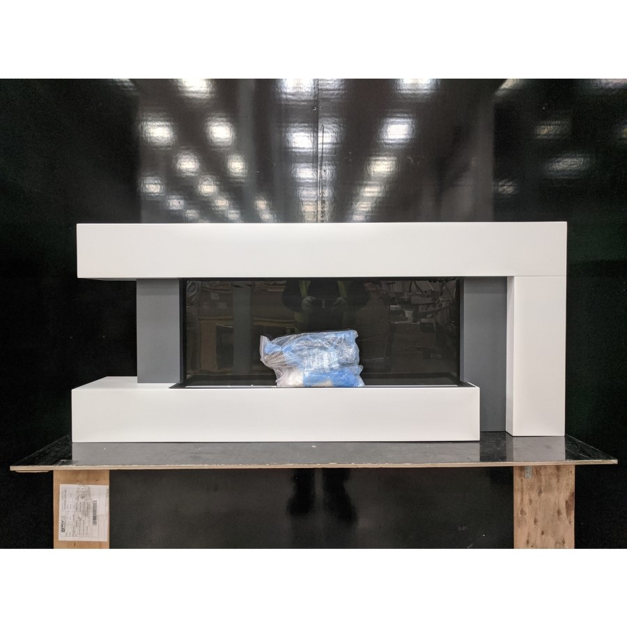 ALMOST PERFECT - White Wall Mounted Electric Fireplace Suite with LED Lights - Amberglo