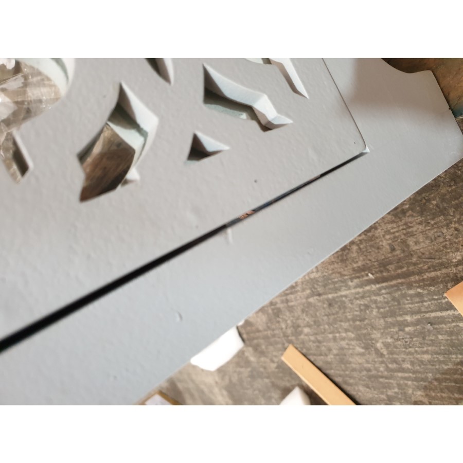 GRADE A2 - Alexis Mirrored 2 Drawer Bedside Table in Pale Grey with Carved Detail