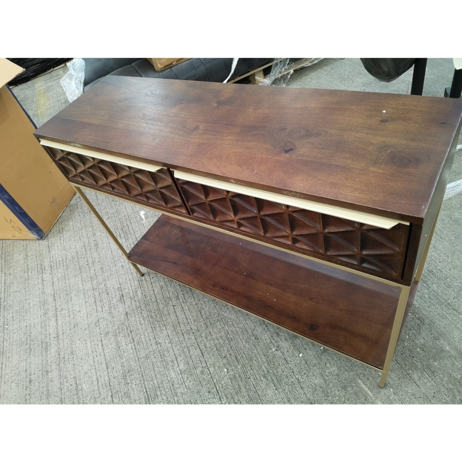 GRADE A2 - Dark Mango Wood Console Table with Gold Legs - Artisan House