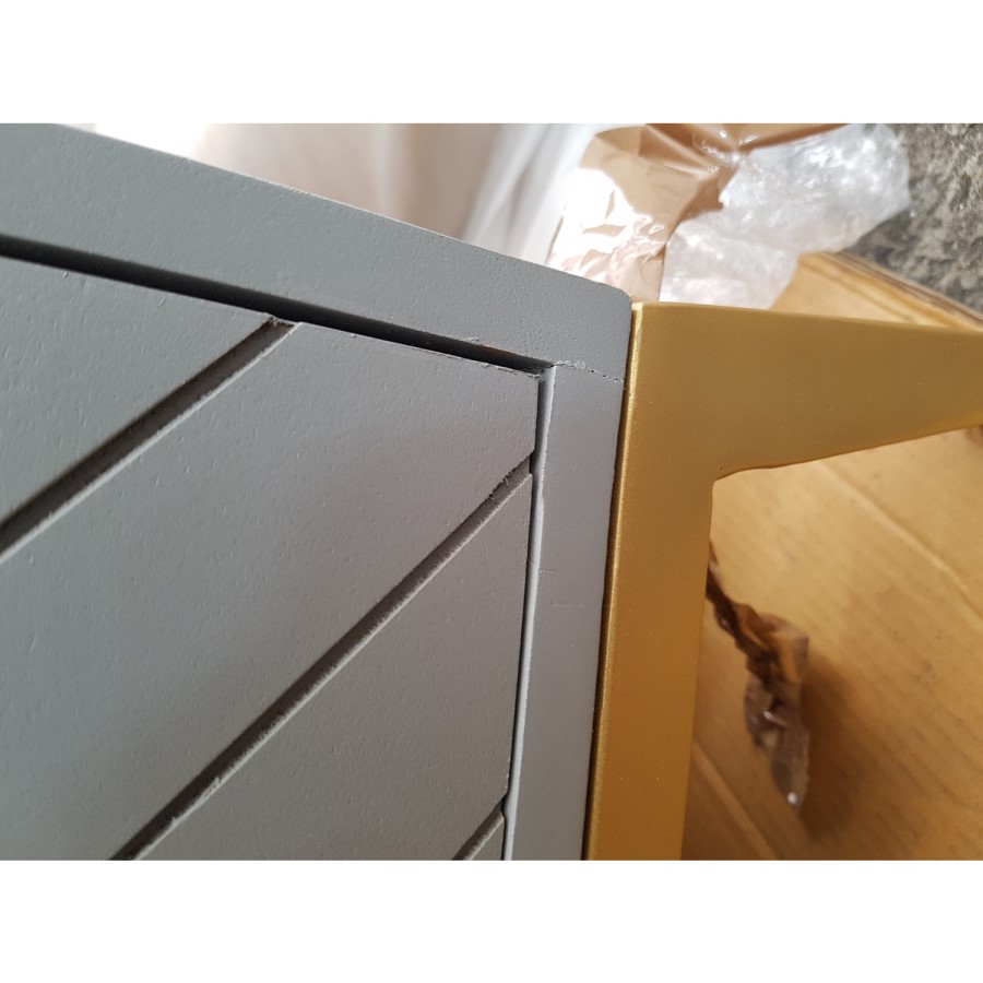 GRADE A2 - Ezra Chevron Wide Chest of Drawers in Pale Grey