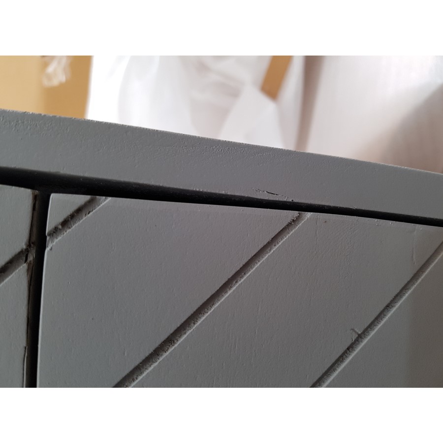 GRADE A2 - Ezra Chevron Wide Chest of Drawers in Pale Grey