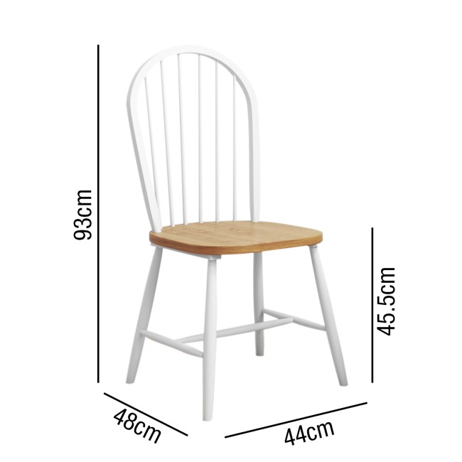 Pair of Windsor Dining Chairs in White with Wooden Seat - Rhode Island 